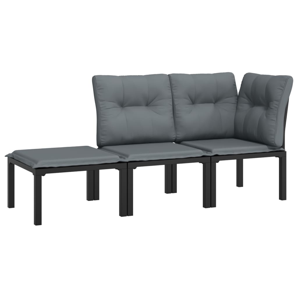 vidaXL 3 Piece Garden Lounge Set Black and Grey Poly Rattan