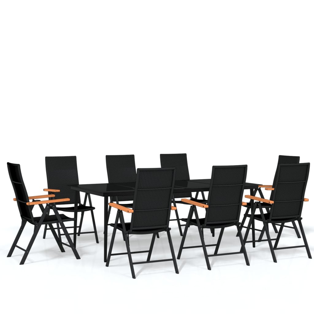 vidaXL 9 Piece Garden Dining Set Black