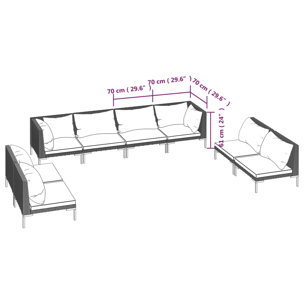 vidaXL 8 Piece Garden Lounge Set with Cushions Poly Rattan Dark Grey