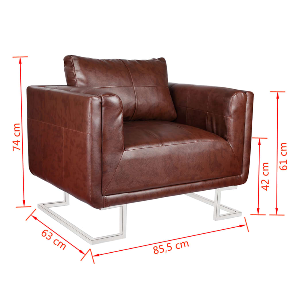 vidaXL Cube Armchair with Chrome Feet Brown Faux Leather