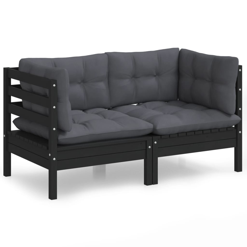 vidaXL 2-Seater Garden Sofa with Anthracite Cushions Solid Wood Pine