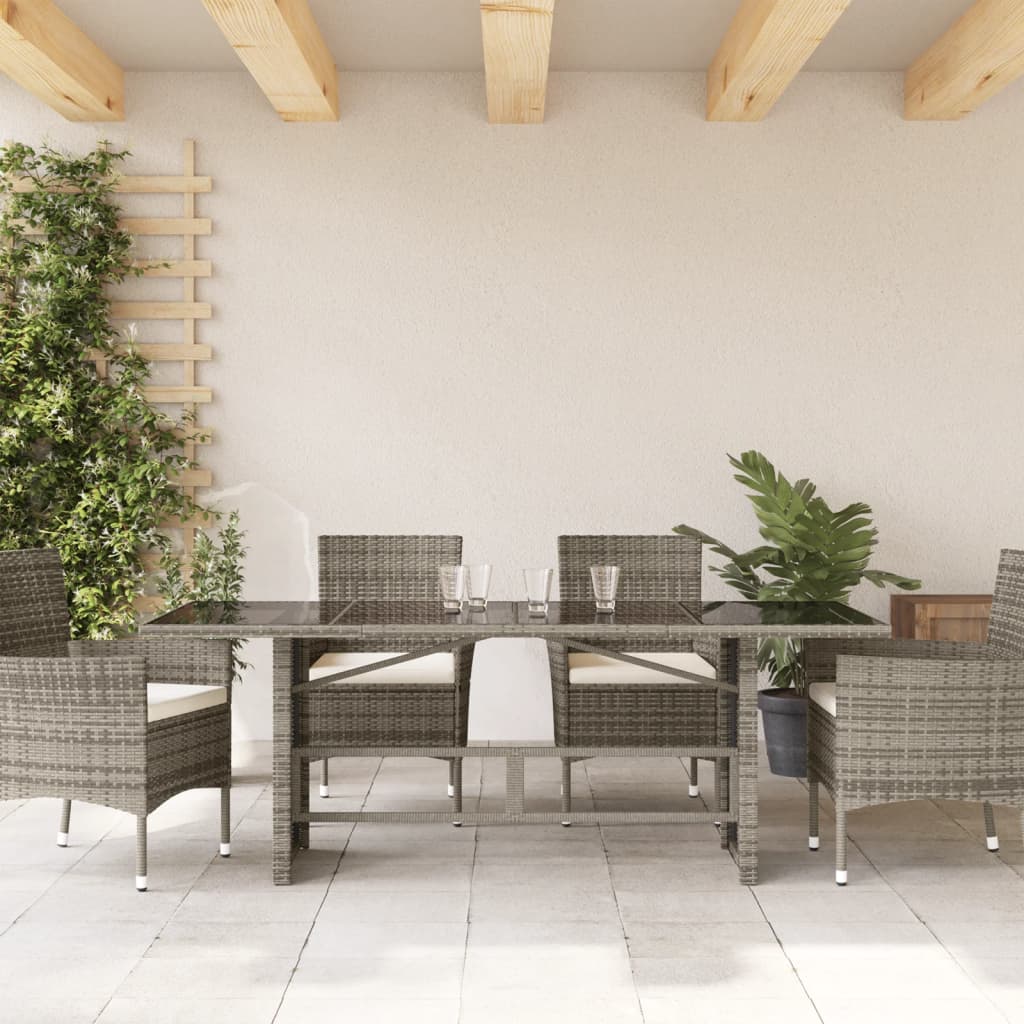 vidaXL Garden Table with Glass Top Grey 190x80x74 cm Poly Rattan