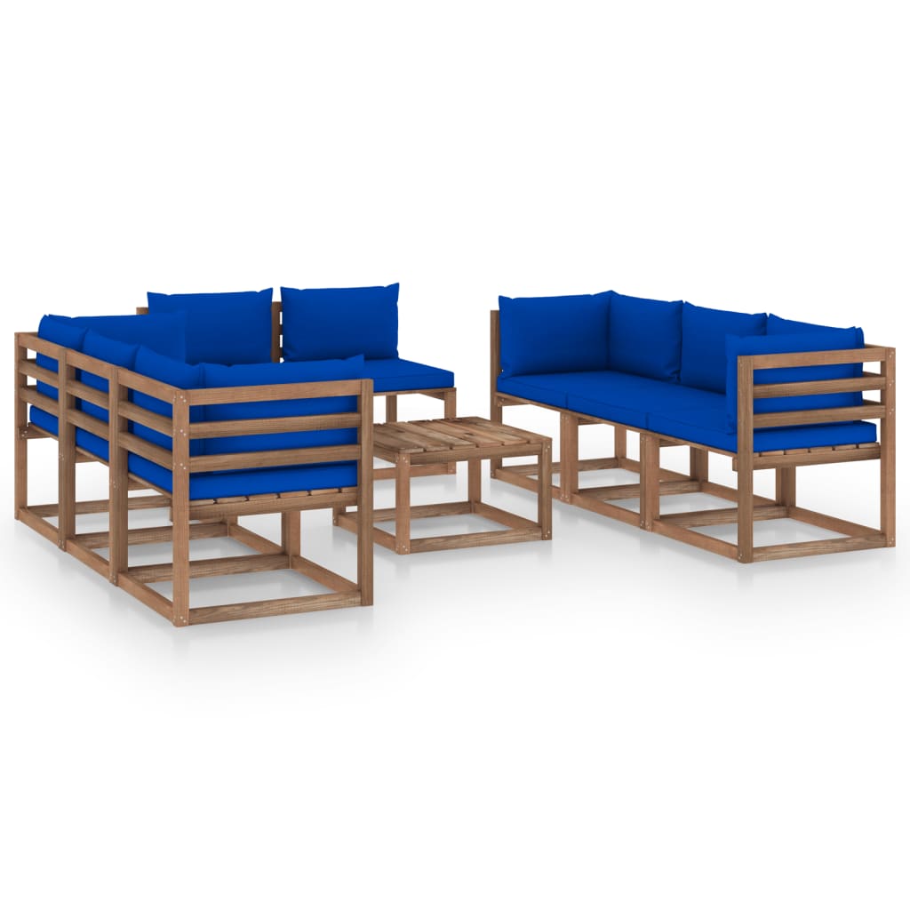 vidaXL 9 Piece Garden Lounge Set with Cushions Blue