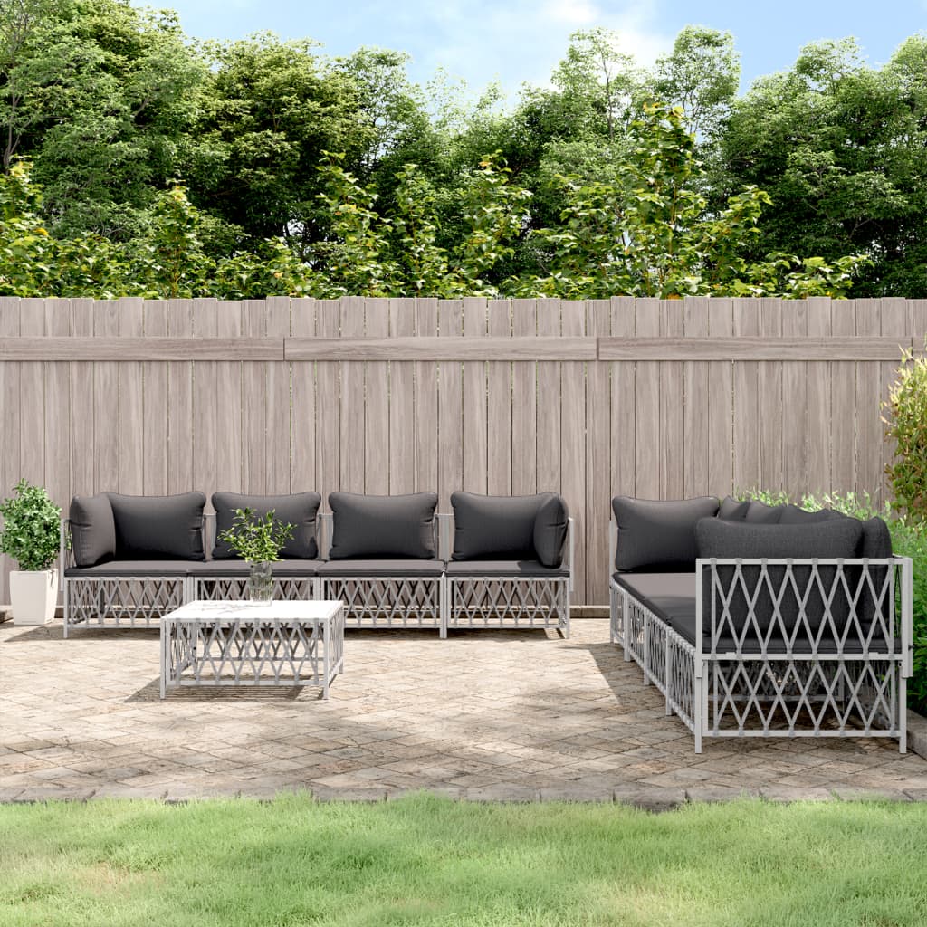 vidaXL 9 Piece Garden Lounge Set with Cushions White Steel