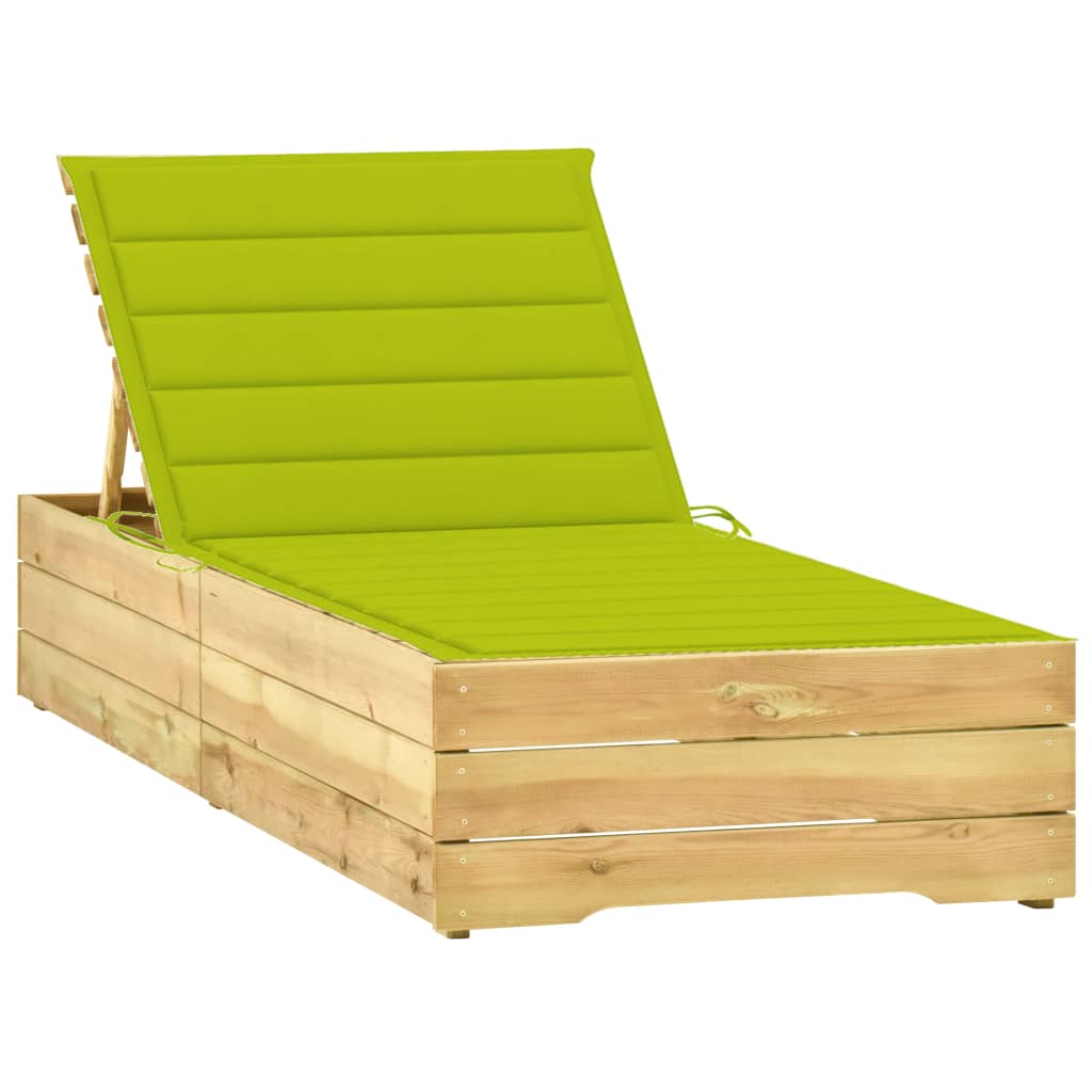 vidaXL Sun Lounger with Bright Green Cushion Impregnated Pinewood