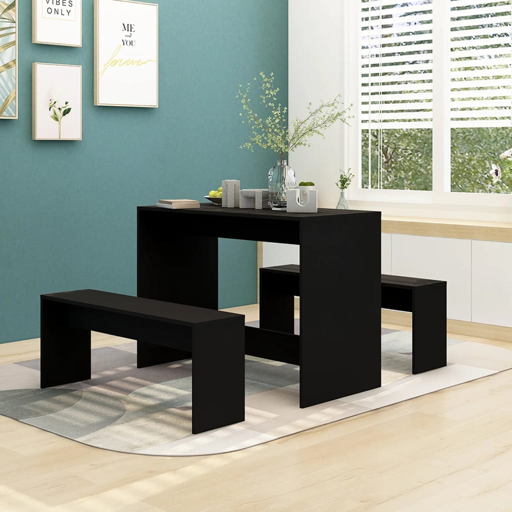 vidaXL 3 Piece Dining Set Black Engineered Wood