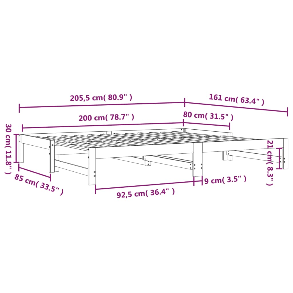 vidaXL Pull-out Day Bed without Mattress White 2x(80x200) cm