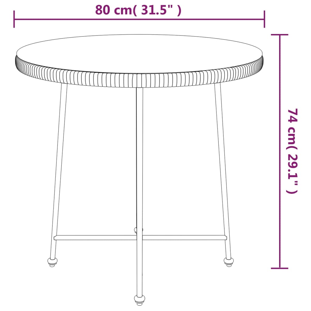 vidaXL Dining Table Ø80 cm Tempered Glass and Steel