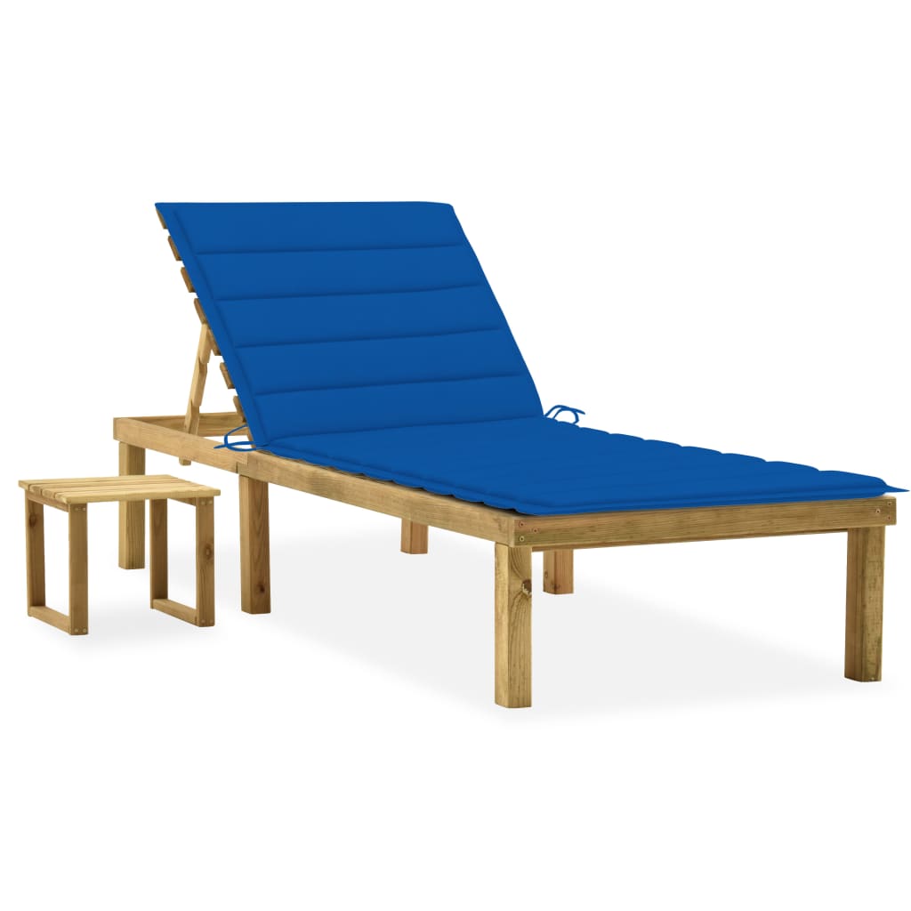 vidaXL Garden Sun Lounger with Table and Cushion Impregnated Pinewood