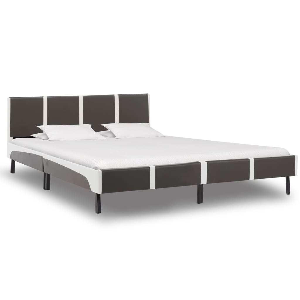 vidaXL Bed with Mattress Grey and White Faux Leather 180x200 cm Super King