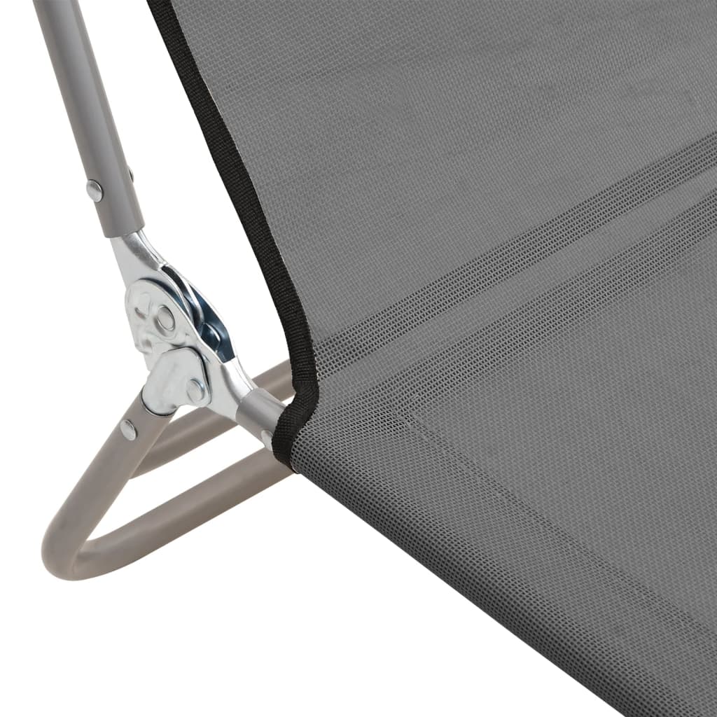 vidaXL Folding Sun Loungers 2 pcs Grey Textilene and Steel