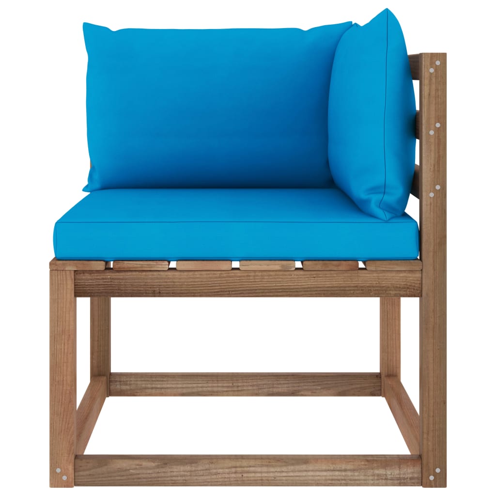 vidaXL Garden Pallet Corner Sofa with Light Blue Cushions