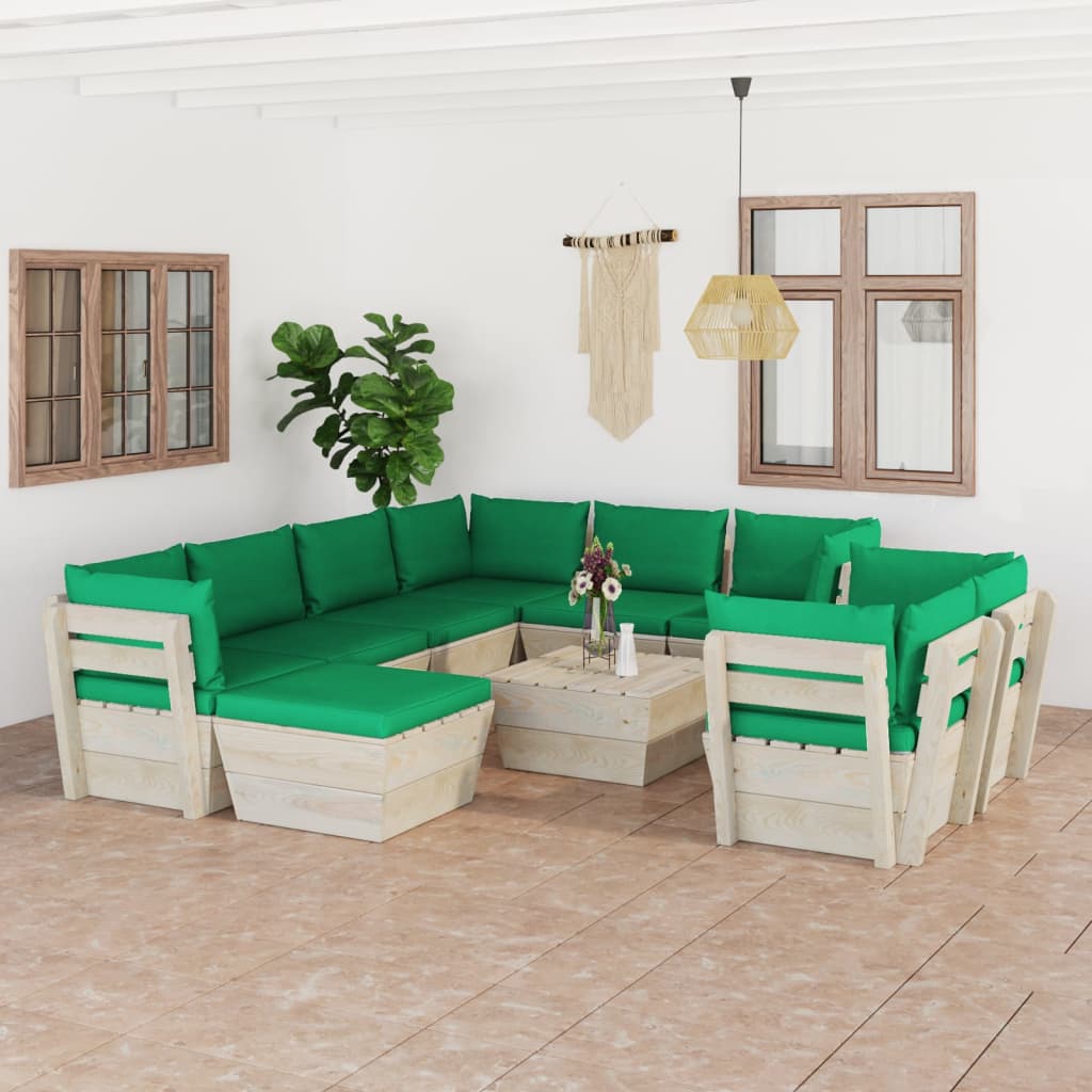 vidaXL 10 Piece Garden Pallet Lounge Set with Cushions Spruce Wood