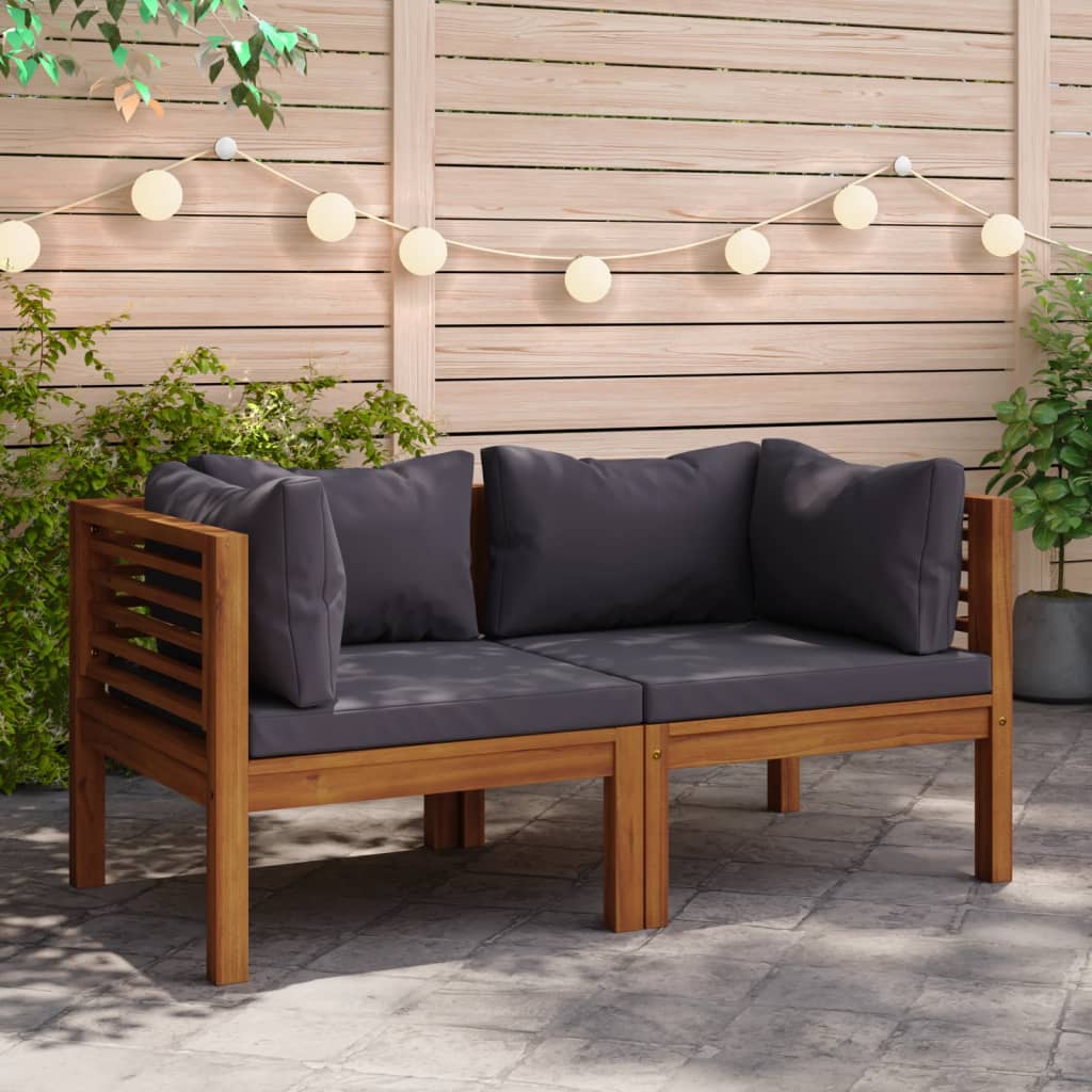 vidaXL Corner Sofas 2 pcs with Dark Grey Cushions Solid Acacia Wood