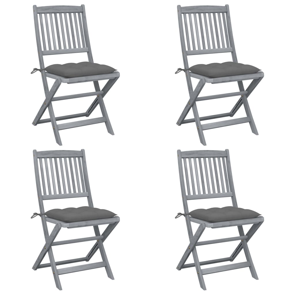 vidaXL Folding Outdoor Chairs 4 pcs with Cushions Solid Acacia Wood