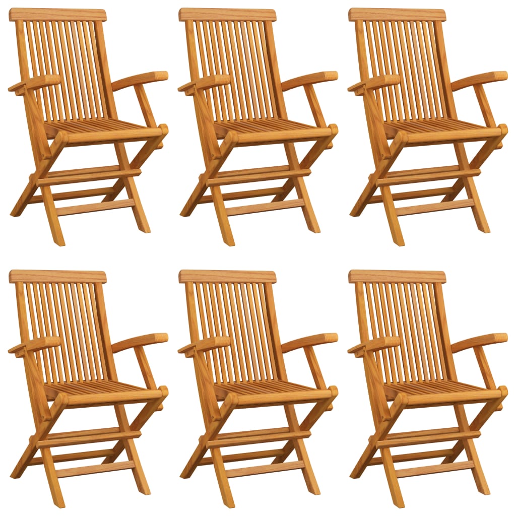 vidaXL Garden Chairs with Red Cushions 6 pcs Solid Teak Wood