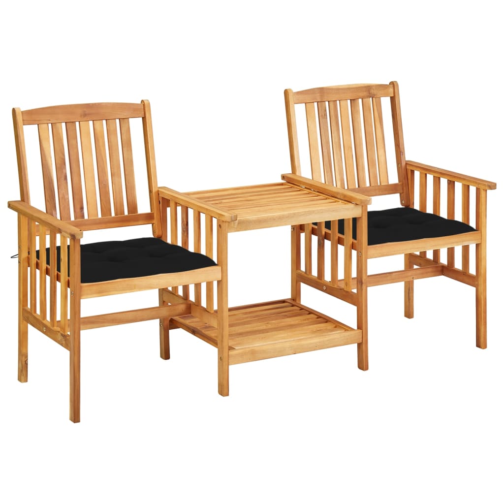 vidaXL Garden Chairs with Tea Table and Cushions Solid Acacia Wood