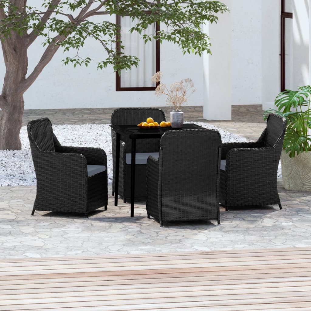 vidaXL 5 Piece Garden Dining Set with Cushions Black