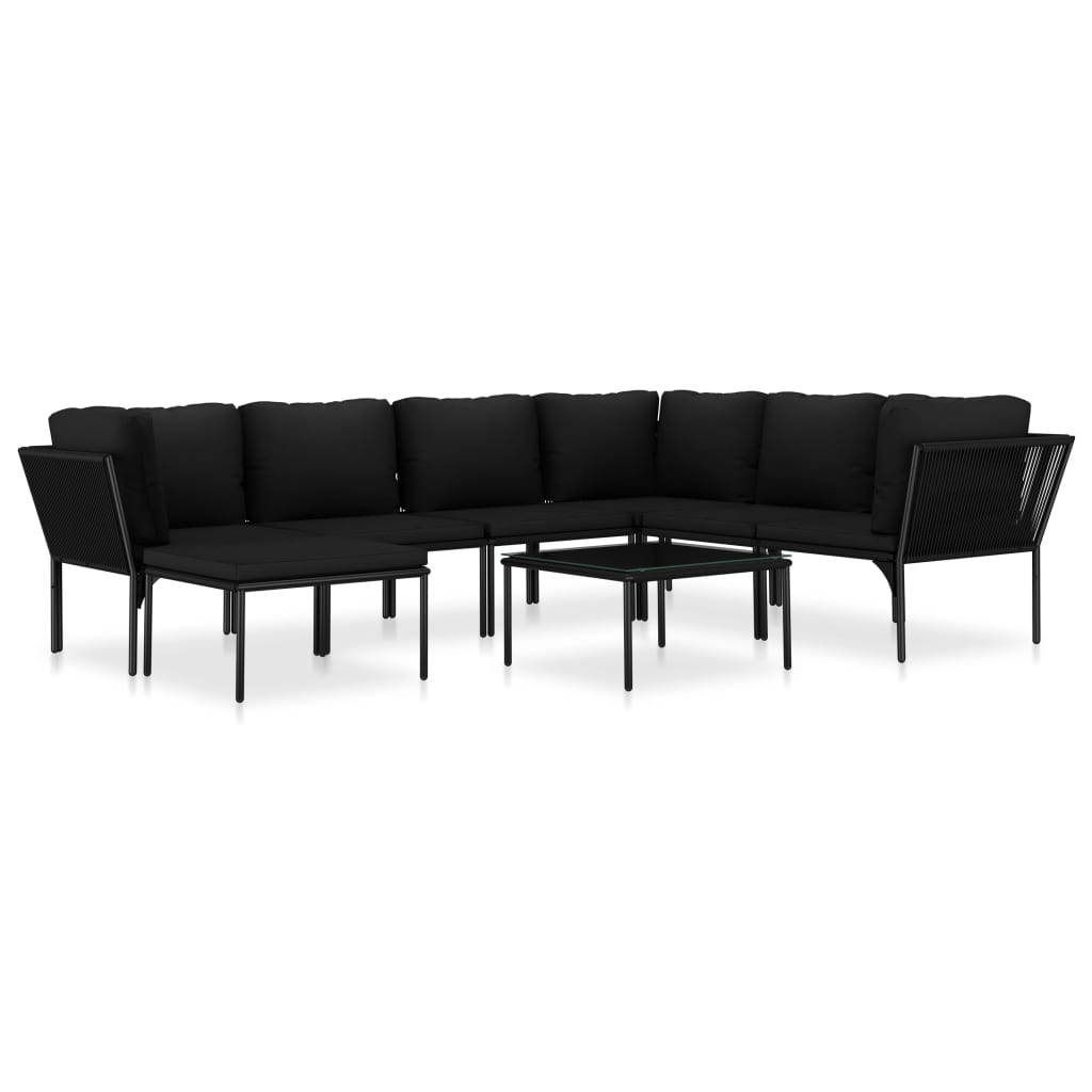 vidaXL 8 Piece Garden Lounge Set with Cushions Black PVC