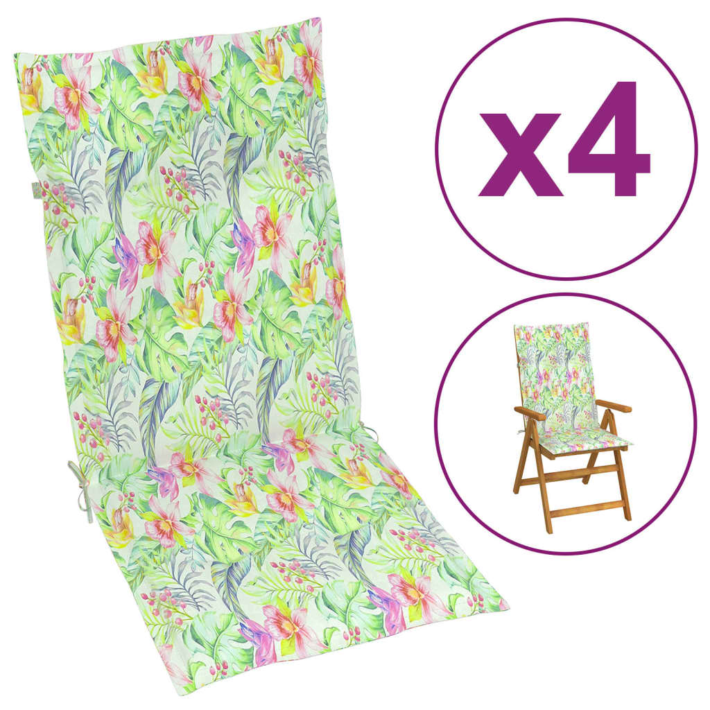 vidaXL Garden Highback Chair Cushions 4 pcs Leaf Pattern 120x50x3 cm Fabric