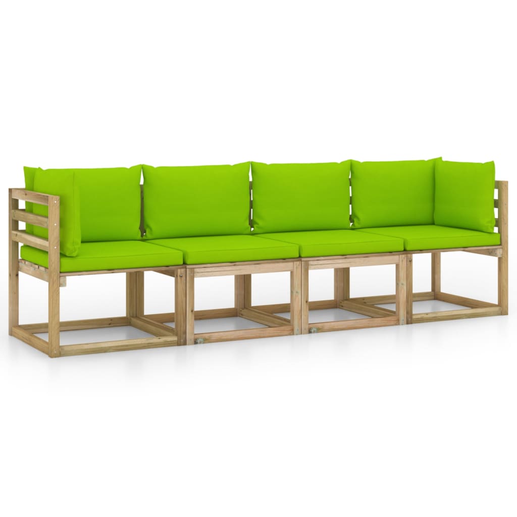 vidaXL 4-Seater Garden Sofa with Bright Green Cushions
