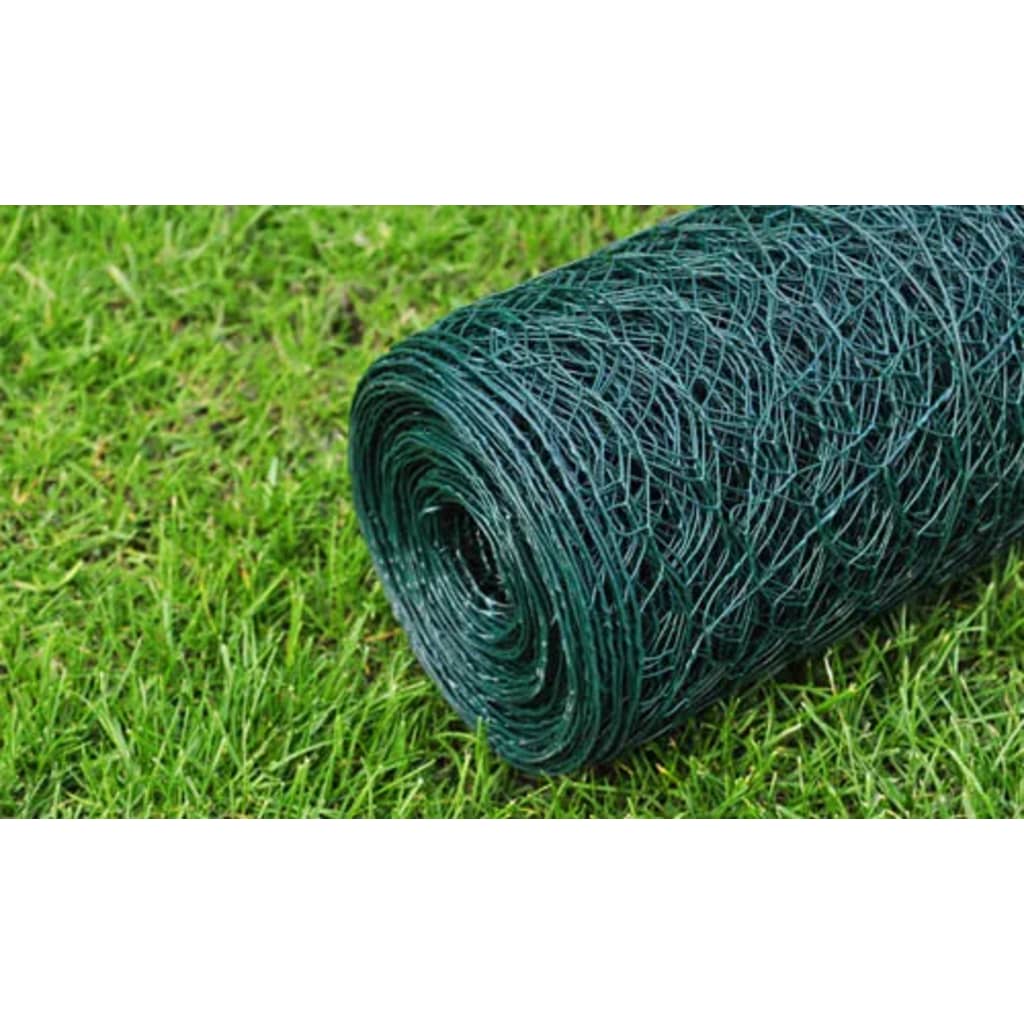 vidaXL Chicken Wire Fence with PVC Coating 25x1 m Green
