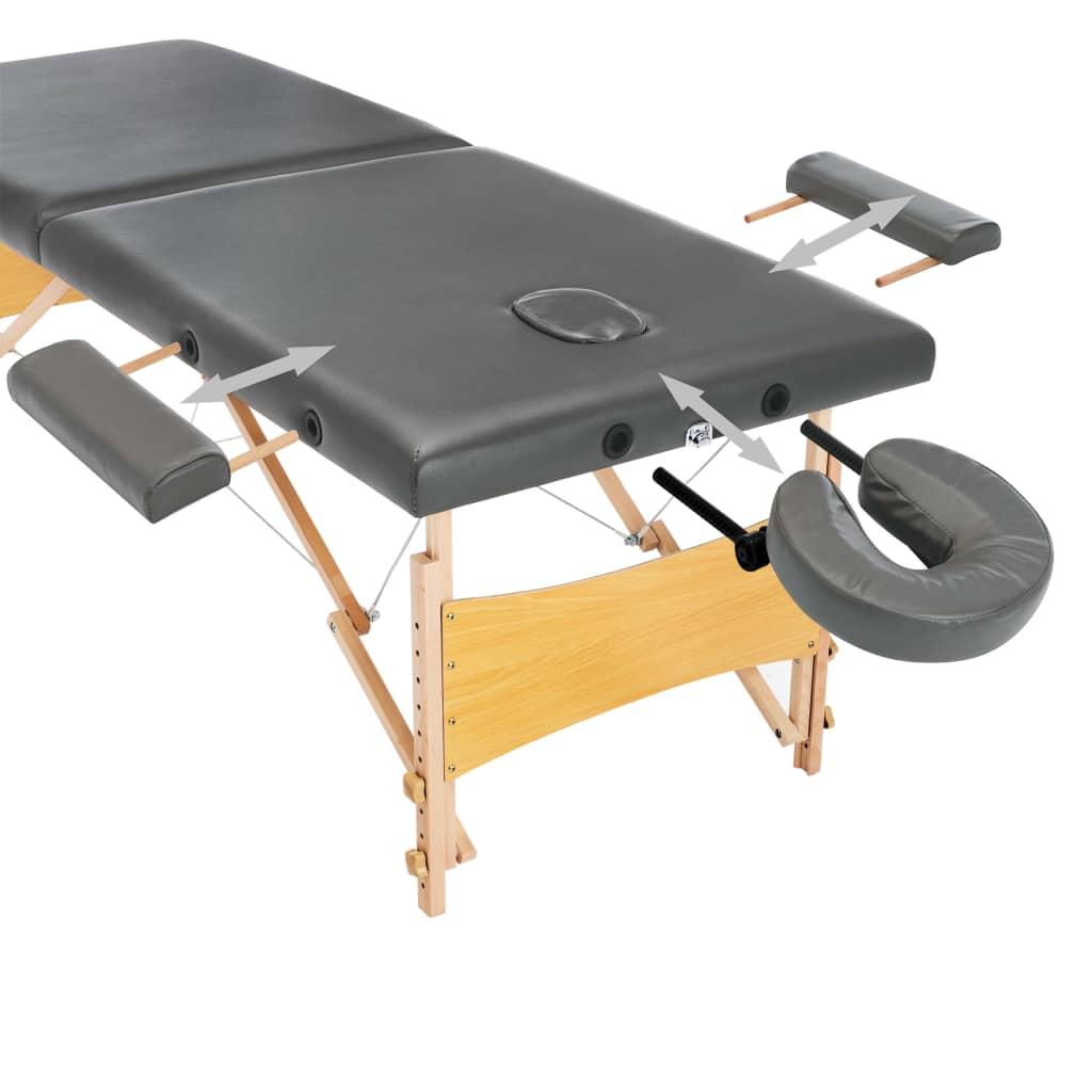 vidaXL Massage Table with 2 Zones Wooden Frame Anthracite 186x68 cm