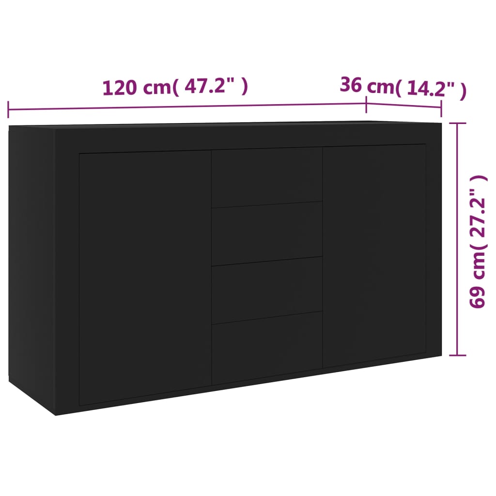 vidaXL Sideboard Black 120x36x69 cm Engineered Wood