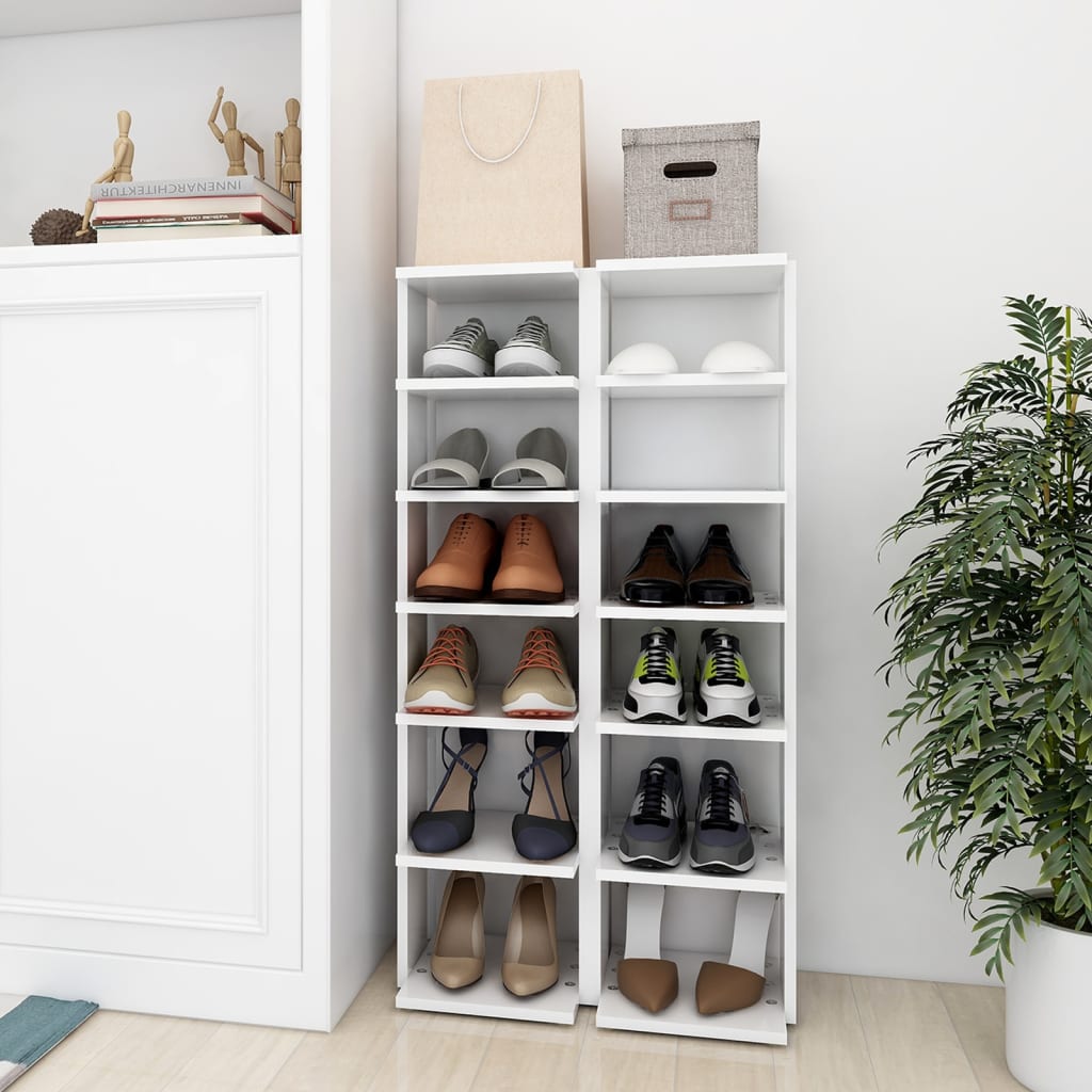 vidaXL Shoe Cabinets 2 pcs White 27.5x27x102 cm Engineered Wood