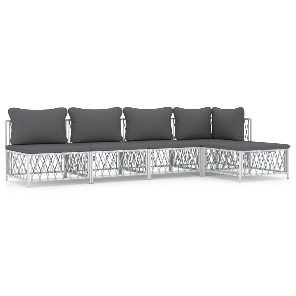 vidaXL 5 Piece Garden Lounge Set with Cushions White Steel