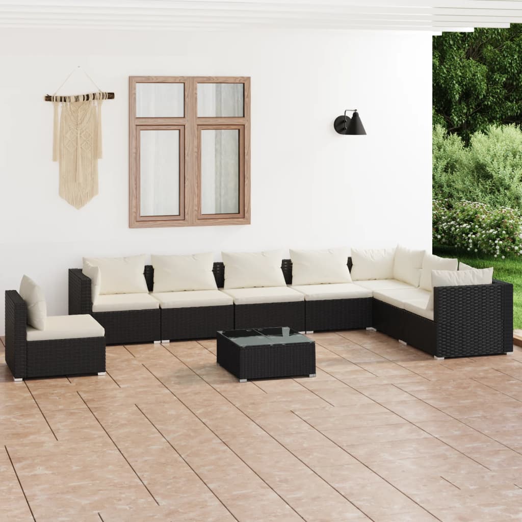 vidaXL 9 Piece Garden Lounge Set with Cushions Poly Rattan Black