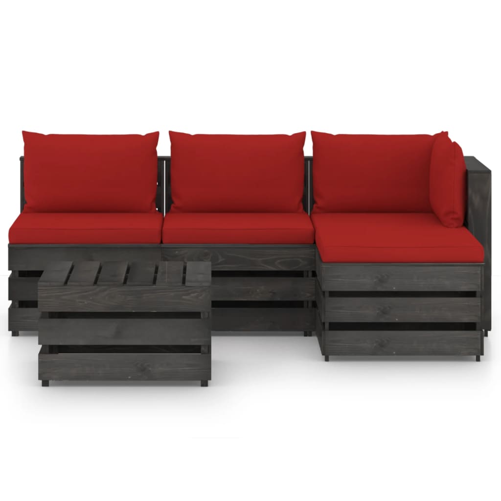 vidaXL 5 Piece Garden Lounge Set with Cushions Grey Impregnated Wood