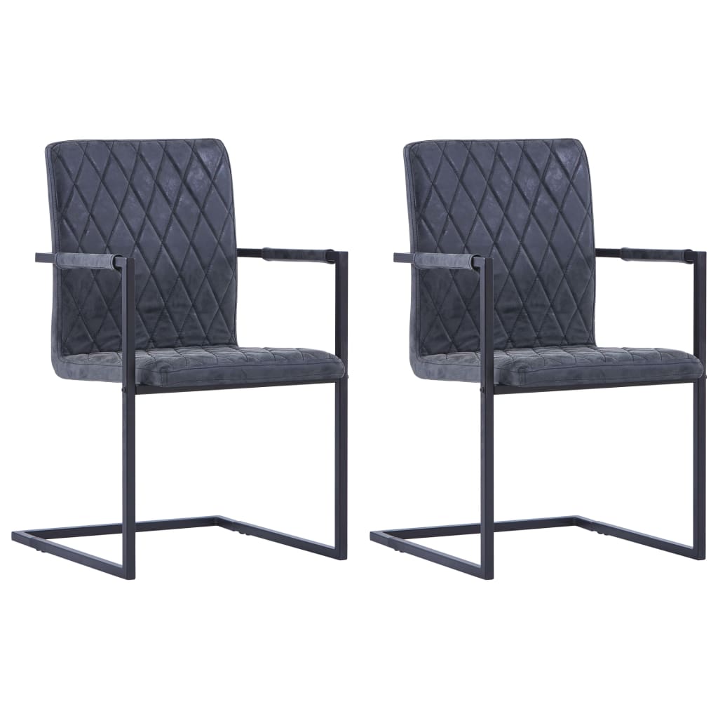 vidaXL Cantilever Dining Chairs 2 pcs Cantilever Black Faux Leather
