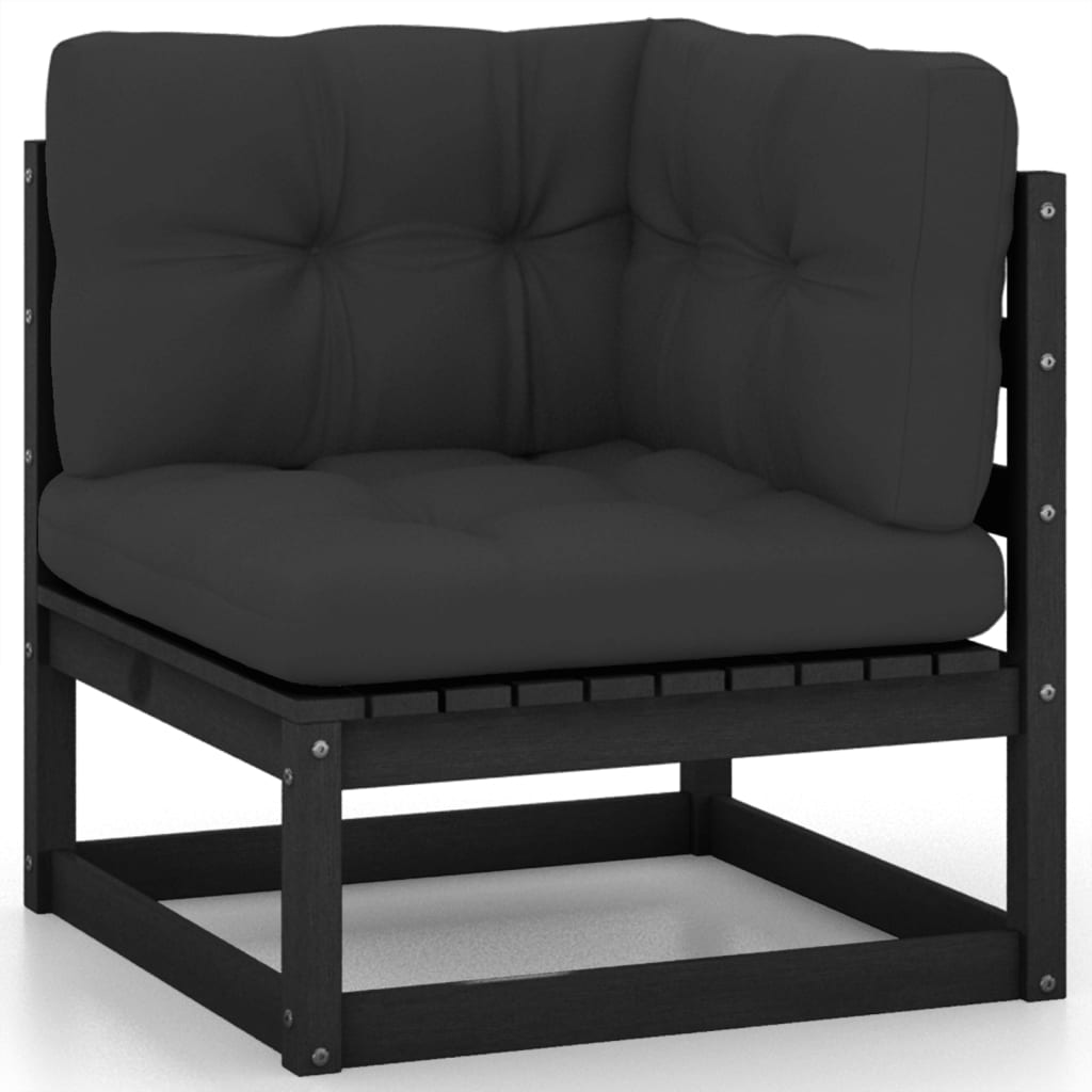 vidaXL 10 Piece Garden Lounge Set with Cushions Black Solid Wood Pine