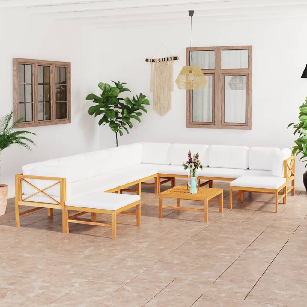 vidaXL 11 Piece Garden Lounge Set with Cream Cushions Solid Teak Wood