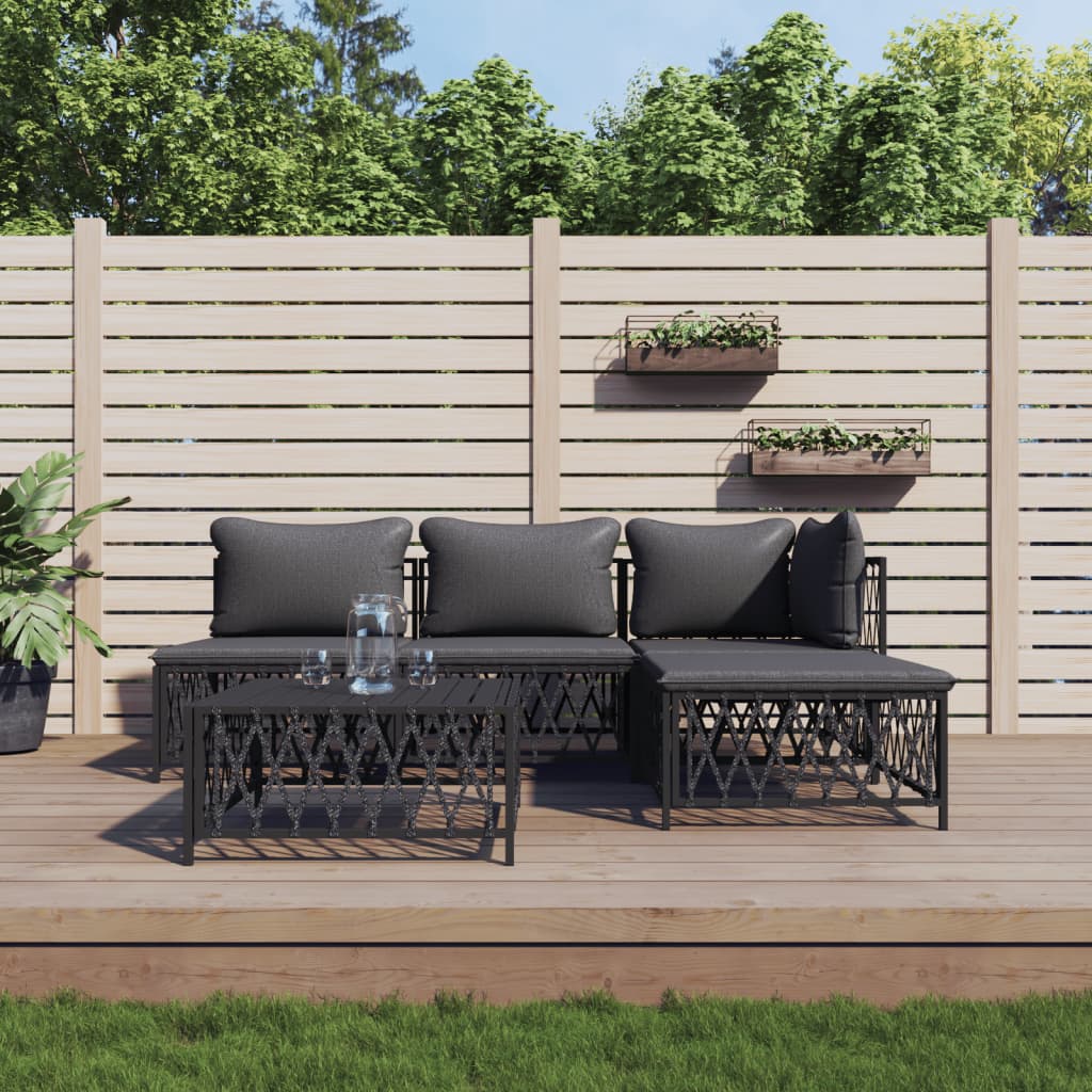 vidaXL 5 Piece Garden Lounge Set with Cushions Anthracite Steel