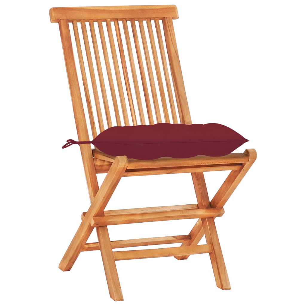 vidaXL 3 Piece Bistro Set with Wine Red Cushions Solid Teak Wood (48997+314887)