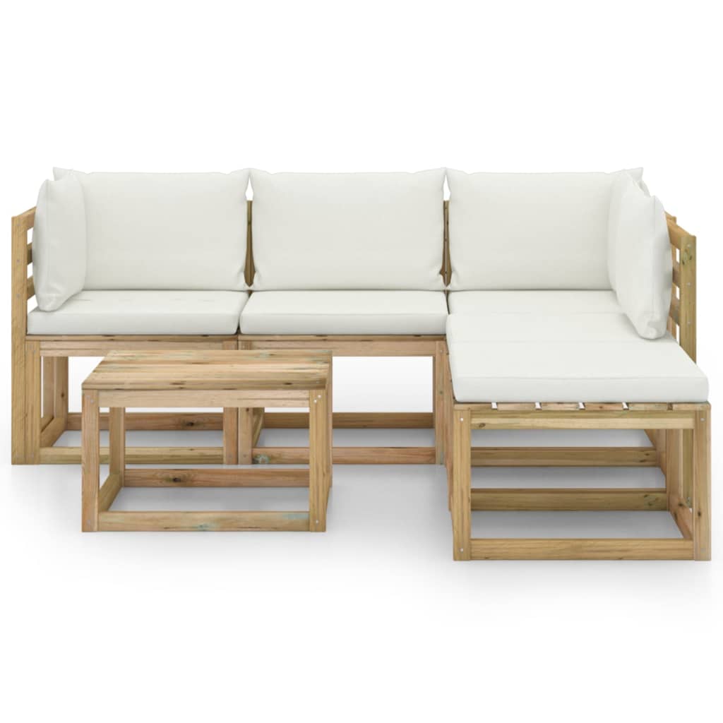 vidaXL 6 Piece Garden Lounge Set with Cream Cushions