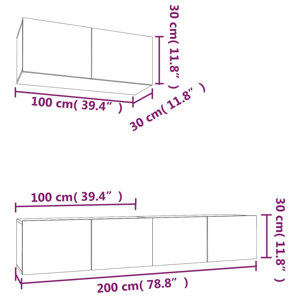 vidaXL 3 Piece TV Cabinet Set High Gloss White Engineered Wood