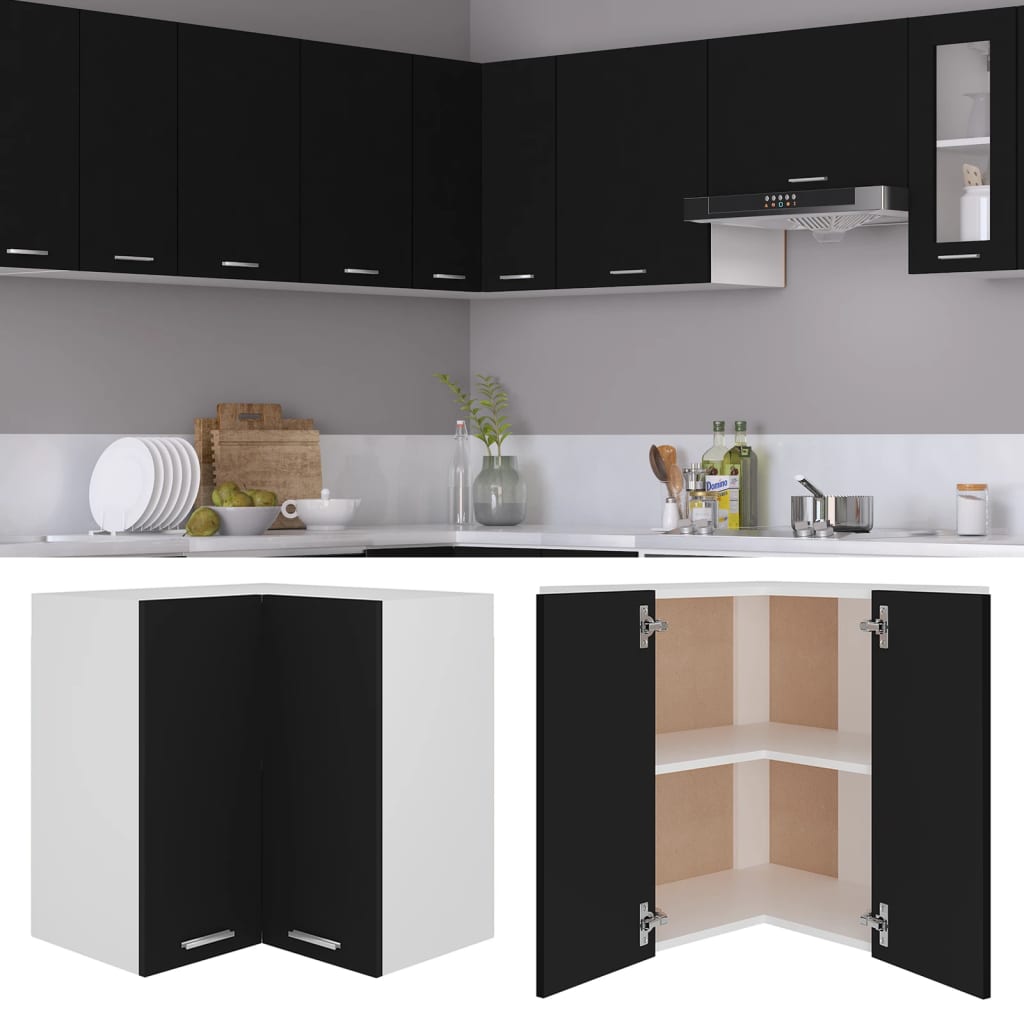 vidaXL Hanging Corner Cabinet Black 57x57x60 cm Engineered Wood