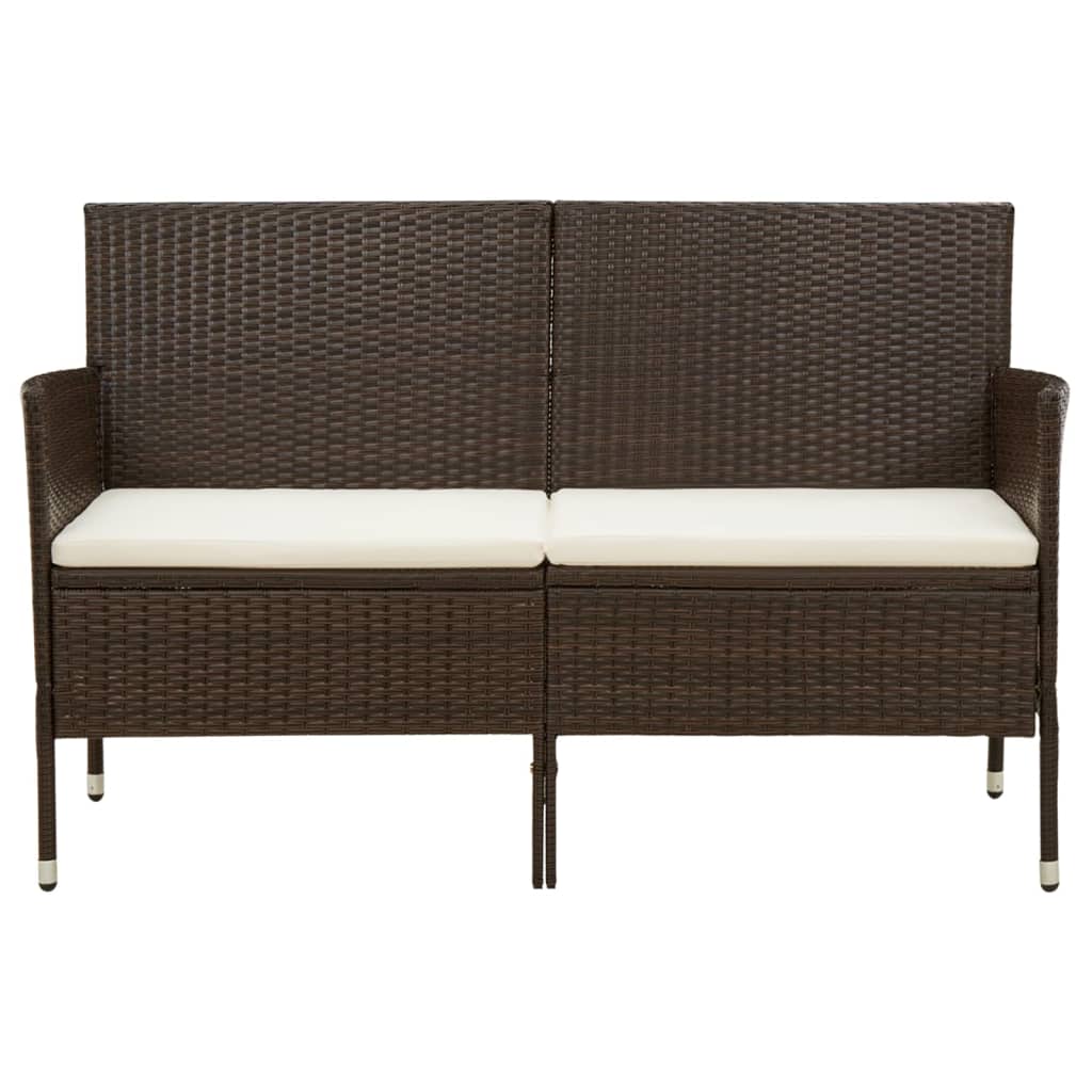 vidaXL 3-Seater Garden Sofa with Cushion Brown Poly Rattan