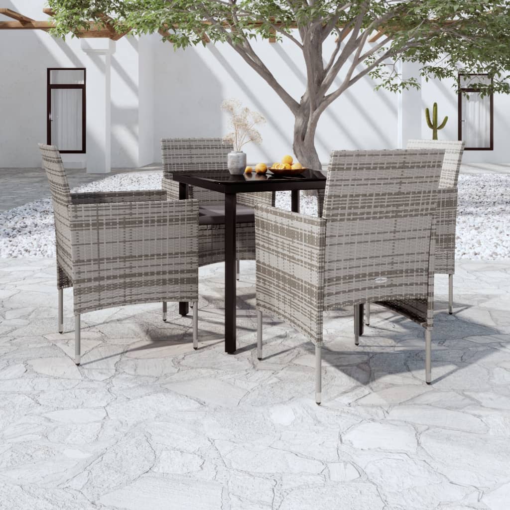 vidaXL 5 Piece Garden Dining Set with Cushions Grey and Black