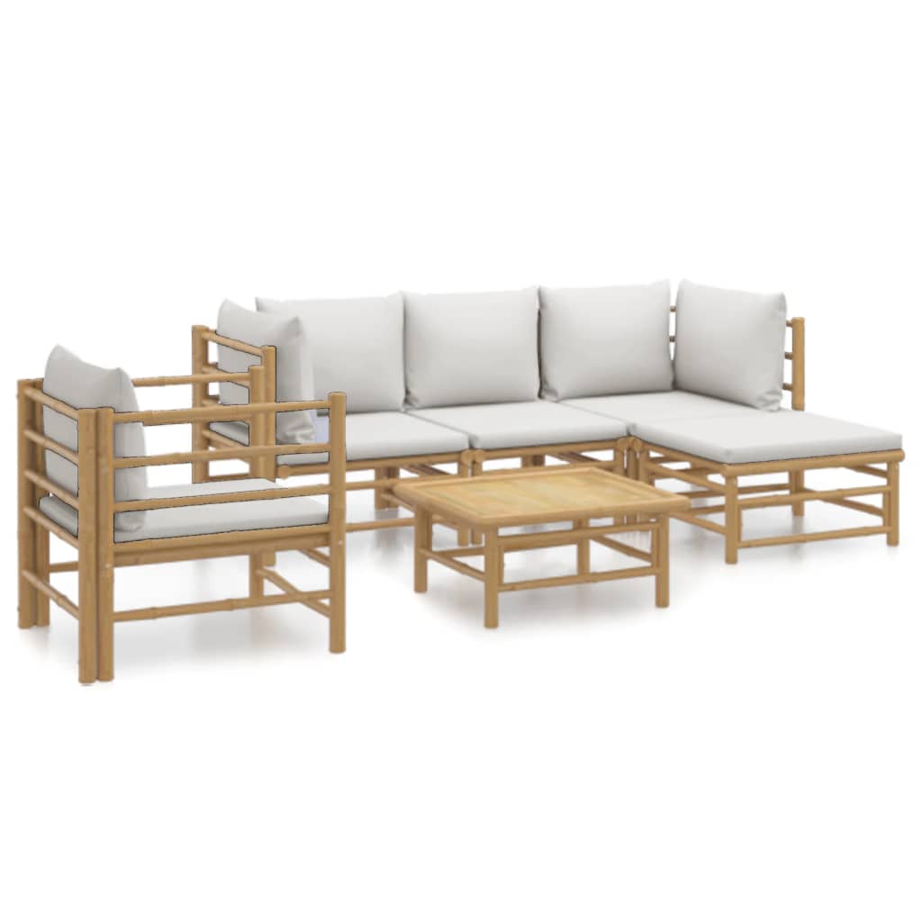 vidaXL 6 Piece Garden Lounge Set with Light Grey Cushions Bamboo