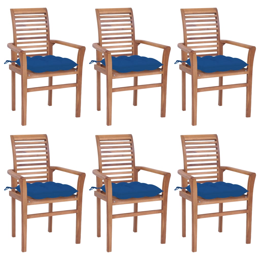 vidaXL Dining Chairs 6 pcs with Blue Cushions Solid Teak Wood