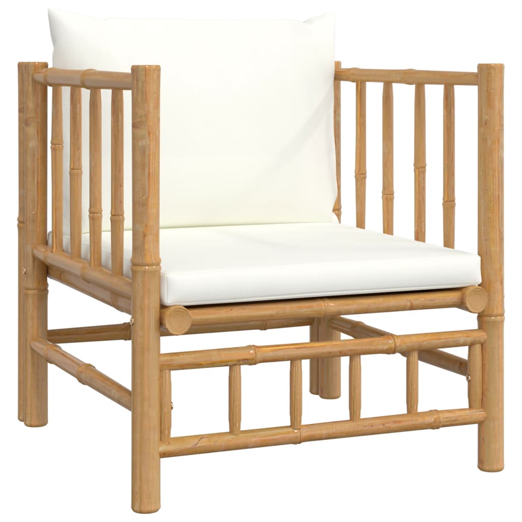 vidaXL 12 Piece Garden Lounge Set with Cream White Cushions Bamboo