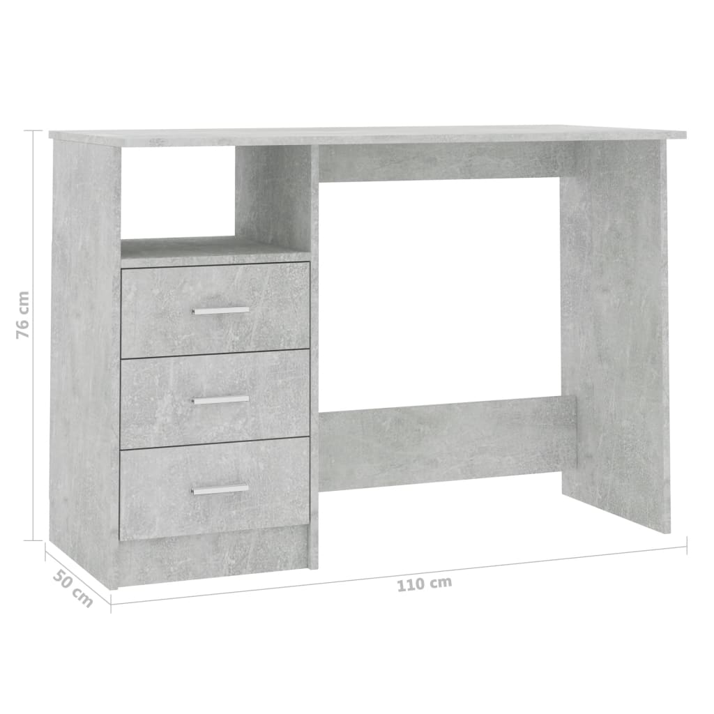 vidaXL Desk with Drawers Concrete Grey 110x50x76 cm Engineered Wood
