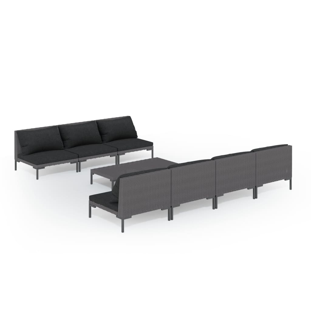 vidaXL 8 Piece Garden Lounge Set with Cushions Poly Rattan Dark Grey