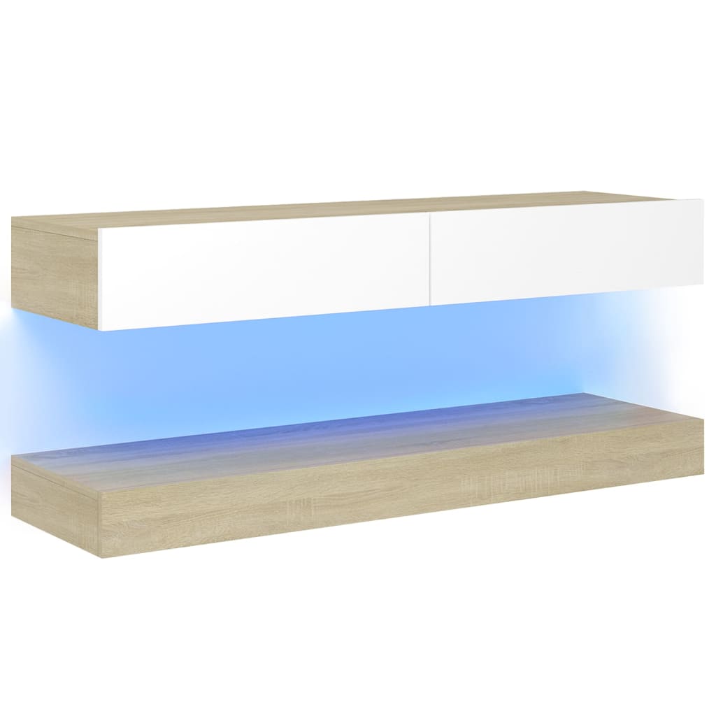 vidaXL TV Cabinet with LED Lights White and Sonoma Oak 120x35 cm