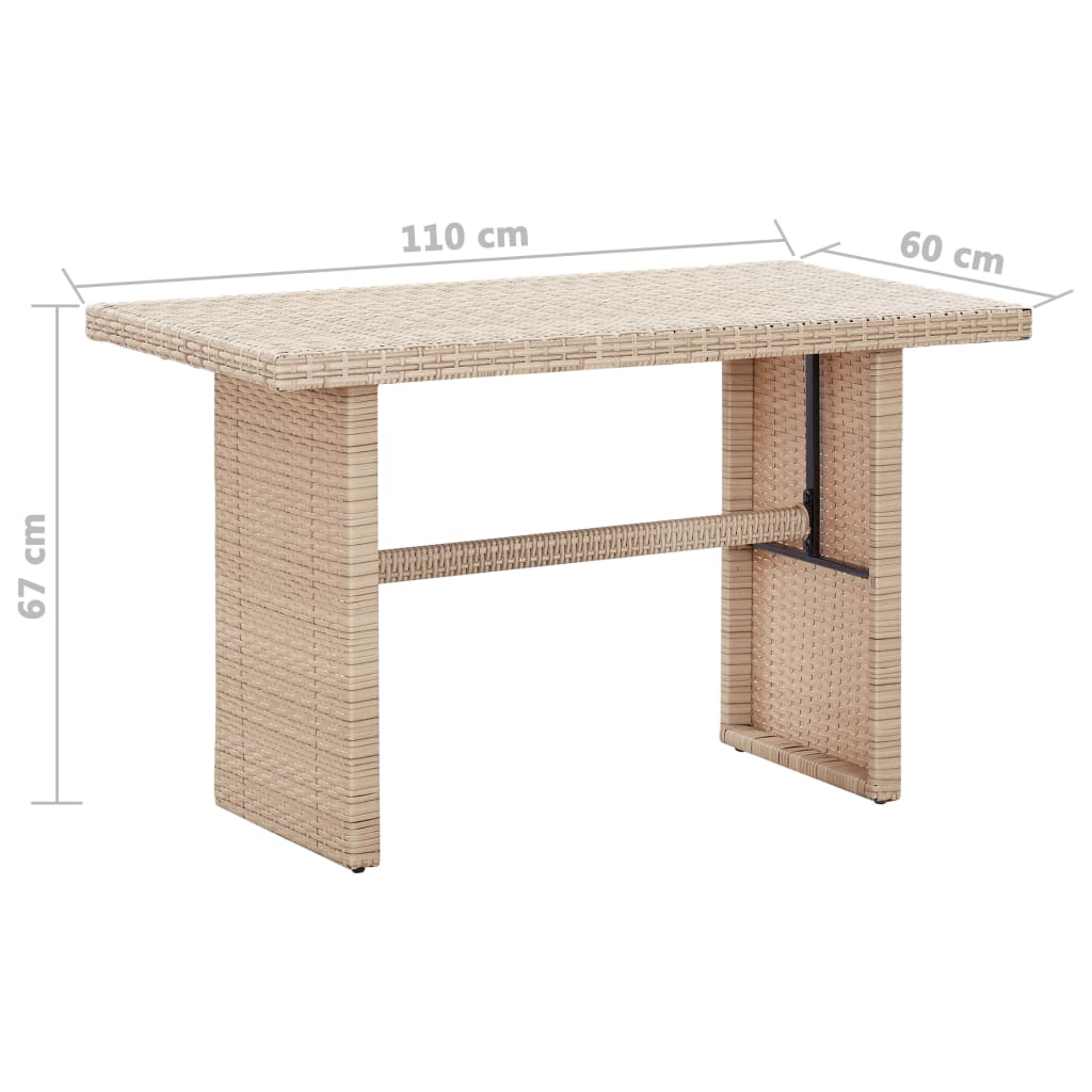 vidaXL Garden Table Beige 110x60x67 cm Poly Rattan