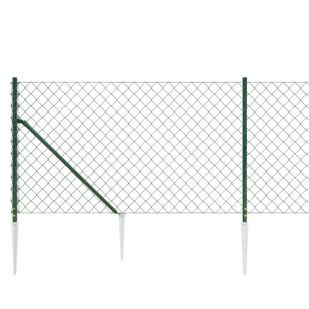 vidaXL Chain Link Fence with Spike Anchors Green 1x25 m